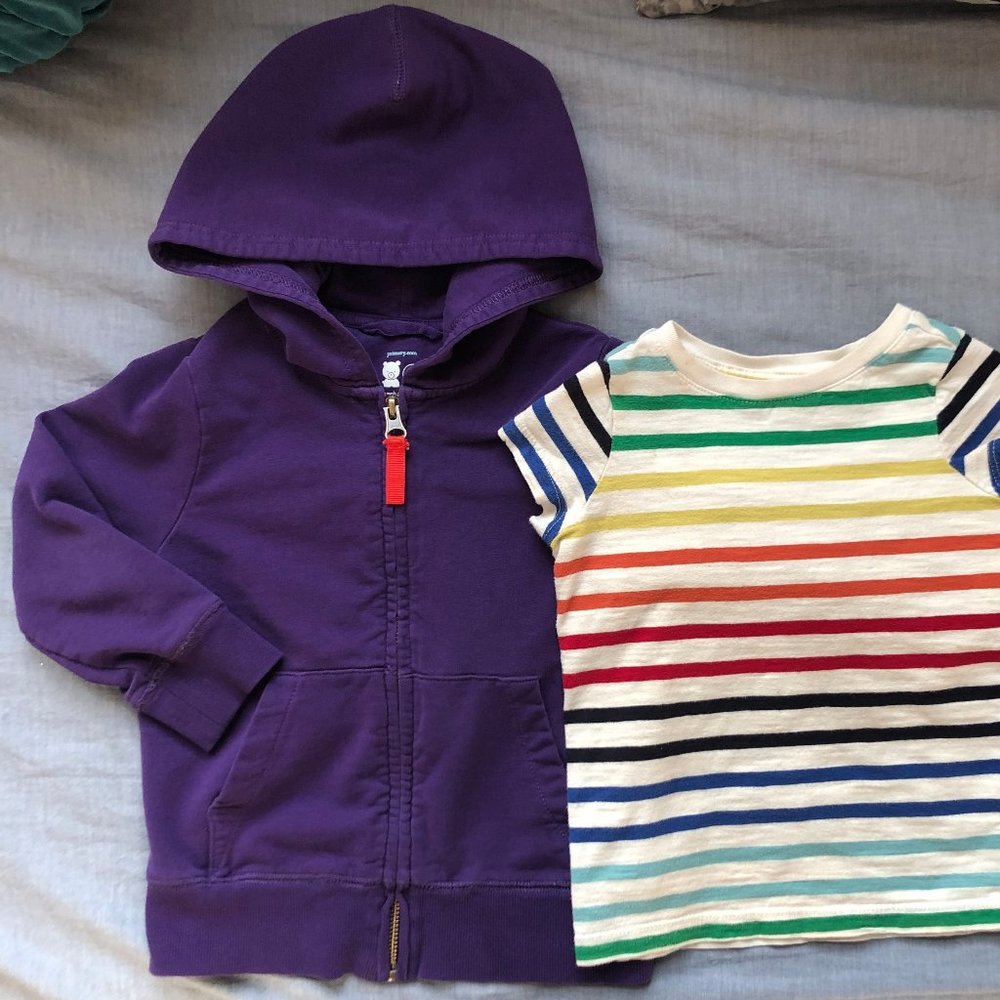 Primary zip hoodie and rainbow stripe slim tee